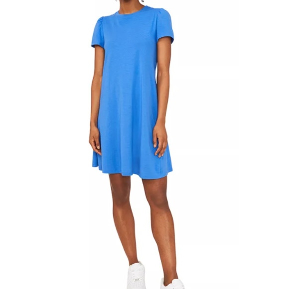 Riley & Rae Blue dress puff Short Sleeve  fit and flare Dress size M relax fit